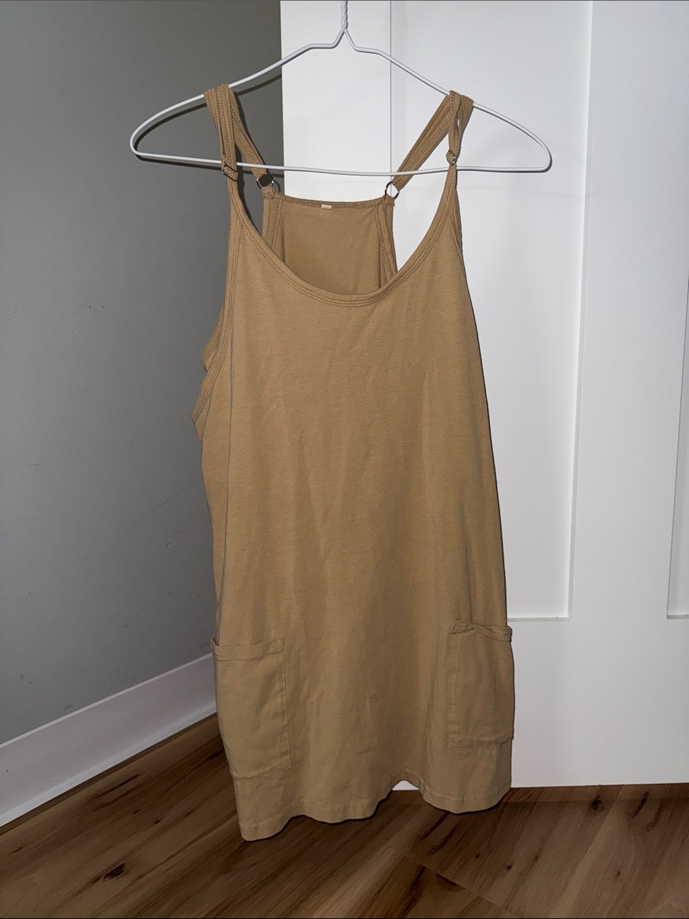 Women's Tan Sleeveless Pocket Tank Dress